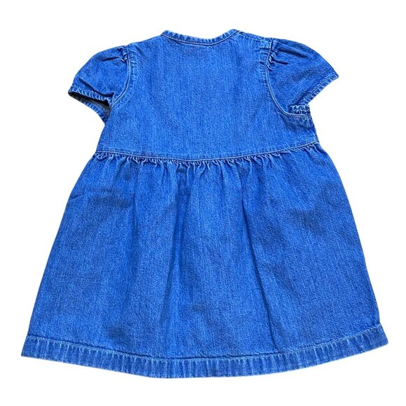 90s Carters Blue Denim Button-Up Dress W/ Hey Diddle Diddle Cat Embroidery 18 Mo - Picture 2 of 6